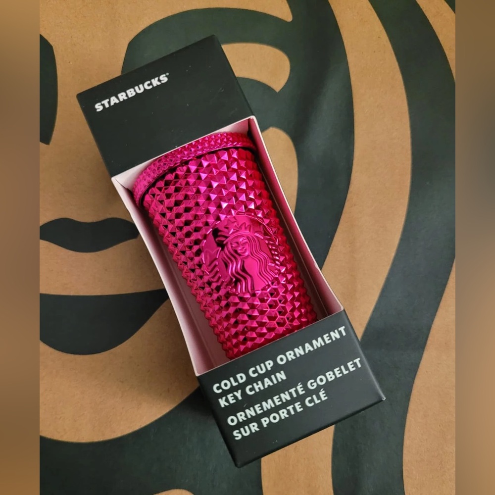 Starbucks Pink Iced Coffee Cup Ornament Keychain Accessory New in Box